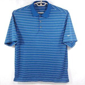 Nike Golf FitDry Blue Striped S/S Moisture Wicking Performance Polo Shirt Mens L